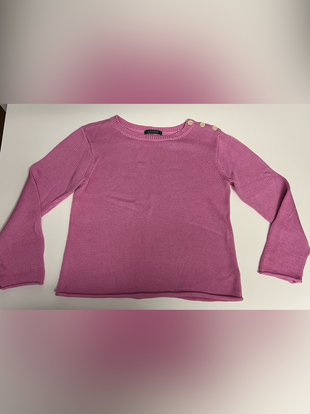 Ralph Lauren Pink Crewneck Button-Shoulder Sweater